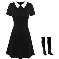 Kostüm Kleid Damen Mädchen Karnival Kosplay Schwartz Kleid Gothic Uniform Kinder Nevermore Academy Halloween Outfit mit Things 140