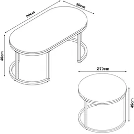[en.casa] Satztisch Oppeerg 2er Set Marmoroptik, schwarz-weiß/Gold