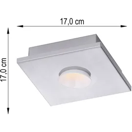 Fischer Leuchten - Deckenlampe Deckenleuchte LED weiß Wohnraumlampe 3-Stufen Dimmer, Metall silber, 1x LED 4W 360Lm warmweiß, LxBxH 17x17x4 cm, 2er