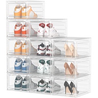 HOMIDEC Schuhboxen Stapelbar Transparent, 12 Stück Hartplastik Schuhkarton mit Deckel, Schuhaufbewahrung für Stöckelschuhe, Stiefeletten, Pumps, High Tops, für Größe 46, Transparent