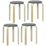 OKWISH Stapelhocker 4er-Set aus Holz, grau, mit gepolstertem Sitz in Leinenoptik, stapelbar, 40x40x45 cm