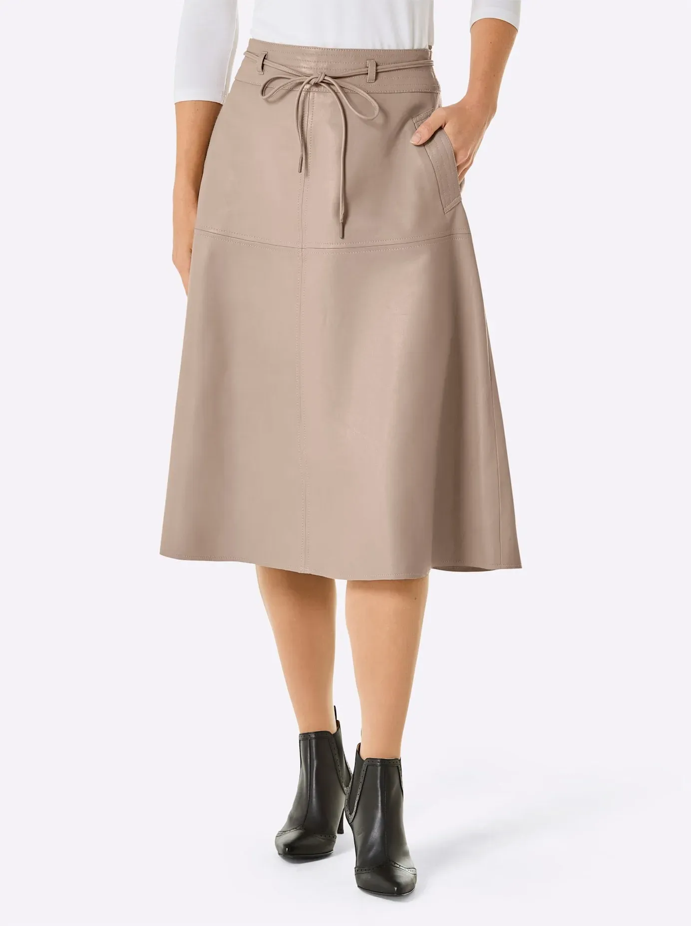 Lederrock MAINPOL, Damen, Gr. 48, beige, 100% Lammnappaleder, unifarben, wadenlang, Röcke