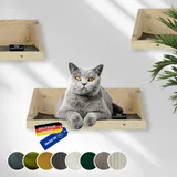 Rohrschneider Katzentreppe Wand | Made in EU | Kletterwand Katzen | aus Kiefernholz | belastbar bis 30 kg | Natur | B 40 x T 28 x H 15 cm | inkl. Montage Material (waschbare Stoffeinlage Cord grau)