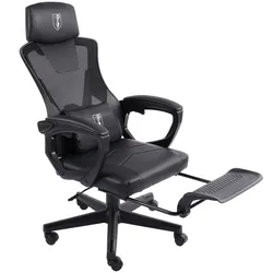 Gaming Stuhl im modernen Racing-Design mit einklappbarer Fußstütze - Gaming Chair mit flexiblen Armlehnen - ergonomischer Gaming Schreibtischstuhl mit extra Stützkissen