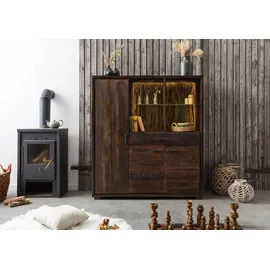 Massivmoebel24 Highboard 140 x 150 x 40 cm Dunkelbraun