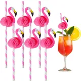XIEXIESHER 3D Flamingo Cocktail Strohhalme, 50 Stück Lustige Hawaiianische Tropische PartyStrohhalme, Biologisch abbaubar, Sommerparty Getränkedekoration für kalte Getränke
