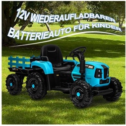 REDOM Elektro-Kinderauto Traktor mit Anhänger, Belastbarkeit 30 kg, Elektro Traktor Elektroauto für Kinder Spielzeug blau