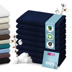 Set Handtücher Baumwolle Plain Design - Farbe: Dunkelblau, Größe: 30x50