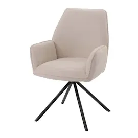 Mendler Esszimmerstuhl HWC-G67, Küchenstuhl Stuhl Armlehne, drehbar Auto-Position, Stoff/Textil Bouclé Öko-Tex MVG ~ creme