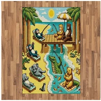 Teppich Flachgewebe Deko-Teppiche für das Wohn-,Schlaf-, und Essenszimmer, Abakuhaus, rechteckig, Lustige Tiere Schönen Freizeittag gelb|grün 120 cm x 180 cm