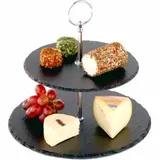 APS Etagere Schieferplatten Ø 25 cm, Ø 20 cm, H: 24 cm, Metall verchromt