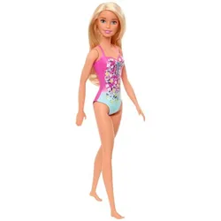 MATTEL GHW37 Barbie Beach Puppe mit Badeanzug im Blumenmuster