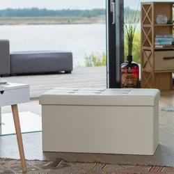 Relaxdays Faltbare Sitzbank 38 x 76 x 38 cm HxBxT, 2-Sitzer m. Stauraum, Kunstleder Sitzhocker 300 kg belastbar, creme