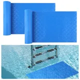 2 Rollen Poolunterlage,90x23CM Schützende Poolmatten für Poolleiter,Blau Schwimmleitermatte mit Rutschfester Textur, Pool Schutzmatte für Schritte,Treppen,Leitern