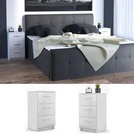 Vicco Nachtkommode Boxspringbett 2er Set 66cm hoch Nachtschrank Nachttisch Weiß hochglanz