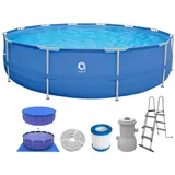 Avenli Framepool Frame Pool Komplettset 450 x 90 cm, Aufstellpool (Stahlrahmenpool Komplettset, Mit Zubehör), Leiter blau