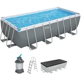Bestway Power Steel Frame Pool Komplett-Set mit Sandfilteranlage 488 x 244 x 122 cm, grau, eckig