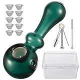LIVBTS Handgefertigte Glaslöffelpfeife - Kompakte 11cm Tabakpfeife mit Luftstromloch, Edelstahlsiebe, Reinigungsbürste & 3-in-1-Werkzeug, Reise-Aufbewahrungsbox inklusive (Grün)