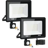 LED Strahler mit Bewegungsmelder, 50W 5000LM LED Fluter Flutlichtstrahler,6500K KaltesWeiß Außenstrahler Scheinwerfer,IP66 Wasserdicht LED Aussenstrahler für Garten, Hof, Garage