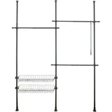 WENKO Teleskopregal Modell Herkules Duo, zum Klemmen ohne Bohren, verstellbar, mit 3 Kleiderstangen & 2 Körben schwarz