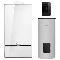 Gasbrennwertgerät GB182i, 14kW, Buderus, mit Warmwasserspeicher SU200, 200l, Erdgas L, TC100, weiß