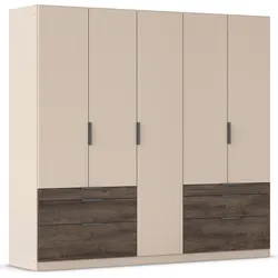 Kleiderschrank RAUCH "Koda", beige (champagner), atlantic oak dunkel, B:226cm H:210cm T:54cm, Holzwerkstoff, Schränke, mit symmetrisch angeordneten Schubladen MADE IN GERMANY