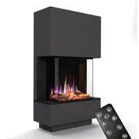 GLOW FIRE Elektrokamin PR14 E-Motion 3D, Elektrischer Kamin mit 3D Feuer mit Heizung, täuschend echte Flamme mit Heizung, 3 Dekorationen grau