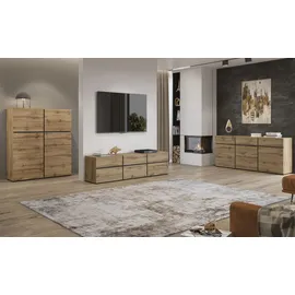 INOSIGN Lowboard INOSIGN "Cross, moderne grifflose TV-Kommode,3 Klappen/3 Schubkästen", braun (wotan eiche, schwarz), B:180cm H:48,2cm T:40cm, FSC-zertifizierter Holzwerkstoff, Melamin, Sideboards, Lowboard, Breite 180 cm, TV-Schrank mit viel Stauraum, TV-Board