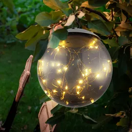 GLOBO Hängeleuchte Solar Pendelleuchte Solarlampe rauch Solarleuchte Kugel, 20x LED warmweiß, DxH 15x50 cm, 2er Set