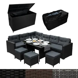 MonsterShop Rattan Eckgarnitur & Kissenbox 582 l Schwarz