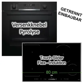 Bosch Herdset Bosch Backofen PYROLYSE + Beko Induktionskochfeld PowerBoost CombiZone autark 80cm
