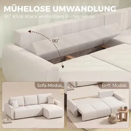 Homcom Ecksofa mit Schlaffunktion 3er Schlafsofa mit Umkehrbarer Chaiselongue - Creme