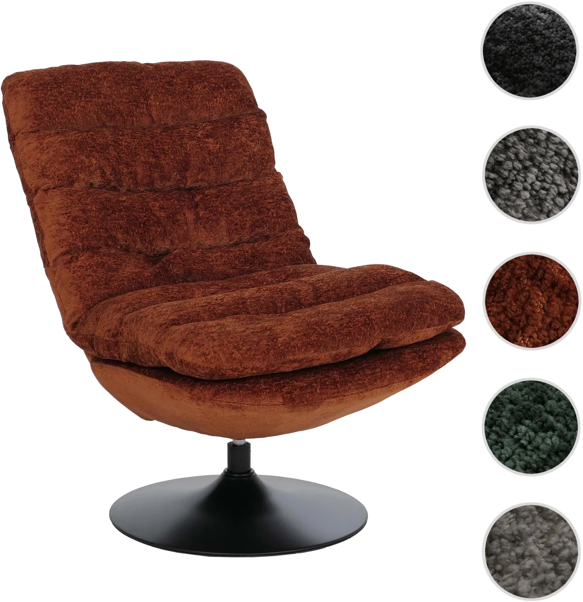 Loungesessel HWC-Q29, Cocktail-/Polster-/Relaxsessel Sessel drehbar Stoff Chenille (470g/m2) Öko-Tex Stahl ~ terrakotta