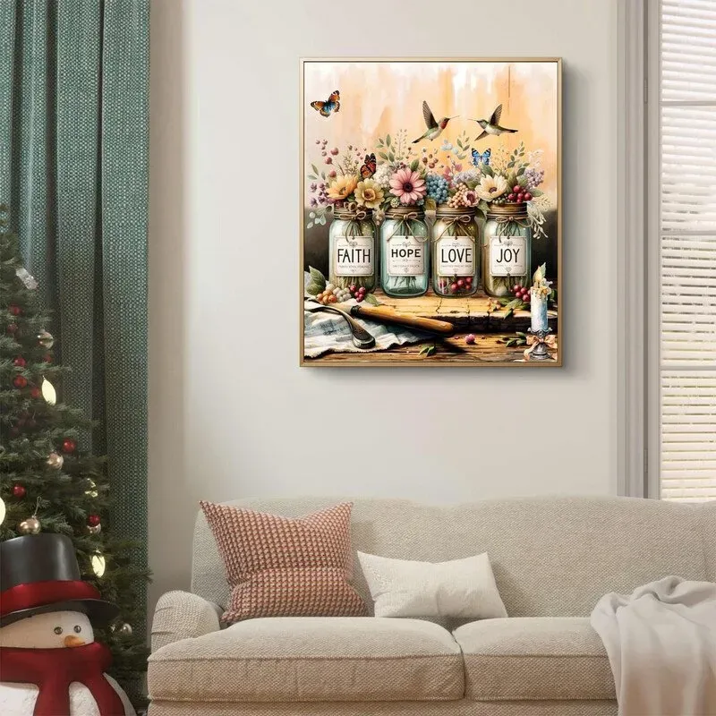 Ju7cer 5D Vollständig Bohrbares Diamant-Malset - Glaube Hoffnung Liebe Freude | Erwachsene Inspirierender Zitat-Vasen-Kunst | Heimdekoration & Geschenk 12×16 Zoll (30×40 cm)