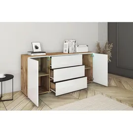 P & B Sideboard Vera mit LED ca. 150 cm Weiß/Eiche Wotan,