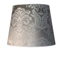 Licht-Erlebnisse Lampenschirm WILLOW Silber mit Barock-Muster Ø38cm rund für Stehlampen E27 Stoffschirm Stehleuchten Wohnzimmer, DO1/9/0029