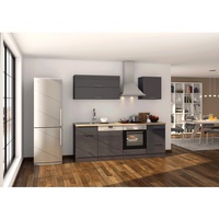 Held Möbel Küchenzeile Mailand 220 cm Grau Hochglanz-Grau Matt ohne E-Geräte