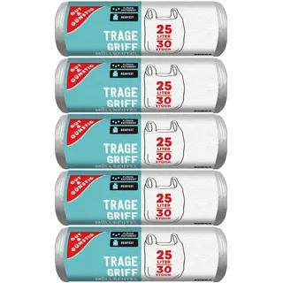 gut & günstig 150 Müllbeutel/Mülltüten mit Tragegriff, 25 Liter, 30 Stück pro Rolle, Reißfest & Flüssigkeitsdicht, Produkt & Verpackung recyclebar