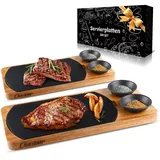 ONUEMP Steak Bretter Set,Schieferplatte Servierplatte Für Steak, Zum Grill Geschirr, Burger, Sushi Und Käse, Servierbrett Holz Set Eignet Sich Perfekt Geschenke Für Frauen Männer, 2 Sets