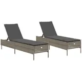 vidaXL Sonnenliegen mit Auflagen 2 Stk. Grau Poly Rattan 198 x 55 cm