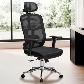 AMSTYLE Bürostuhl Schwarz Mesh-Bezug Schreibtischstuhl bis 120 kg mit Kopfstütze, Drehstuhl höhenverstellbar mit Lendenwirbelstütze, Stoff-Schreibtischsessel ergonomisch mit Wippfunktion