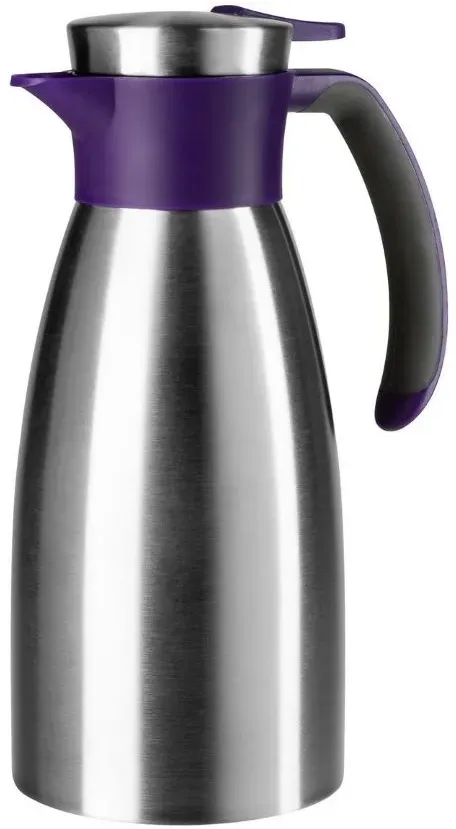 Emsa Soft Grip Isolierkanne, 1 Liter, Edelstahl, 12 Stunden heiß + 24 Stunden kalt, Auslaufsicher, Rutschfester Griff, Farbe Brombeer