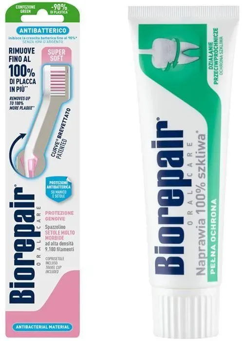 Brosse à dents Biorepair Curve Gum Protection + Dentifrice Biorepair Full Protection 75ml