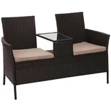 PROREGAL® Gartenbank Poly-Rattan Bank mit Tisch Gartensofa 132cm Grau/Braun/Schwarz braun