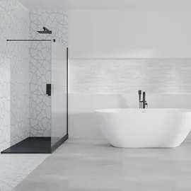 bad land SET Duschwanne 90x170 Rechteck Schwarz + Walk-In Dusche 140x195 Transparentes Glas