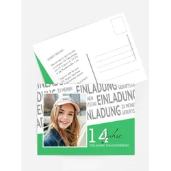 Geburtstagseinladung selbst gestalten mit Spruch und Fotos im Onlinedesigner bei Meine-Kartenmanufaktur.de