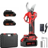 Akku Astschere Elektrische Gartenschere,0-40 mm Schnittdurchmesser,Fortschrittliche Digitalanzeige,mit 2 Batterie, 21V Baumschere,Rot