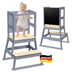Baby Vivo Lernturm aus Holz - Mit Tafel in Grau