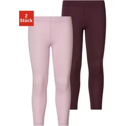 Leggings H.I.S, Kinder, Gr. 116/122, N-Gr, lila (rosa, pflaume), Single Jersey, Obermaterial: 95% Baumwolle, 5% Elasthan, unifarben, Basic, bequem lang, Hosen Leggings, Basic im Doppelpack