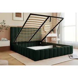 Selsey Fiarro - Polsterbett 140x200 mit Bettkasten, Velours, dunkelgrün